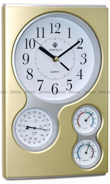 Zegar ścienny termometrem, barometrem i higrometrem Perfect QG-1709-GOLD - 24x38 cm