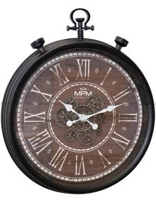 Duży zegar ścienny MPM Vintage Timekeeper E01.4326.90 - 61x73 cm - z ruchomymi kółkami zębatymi