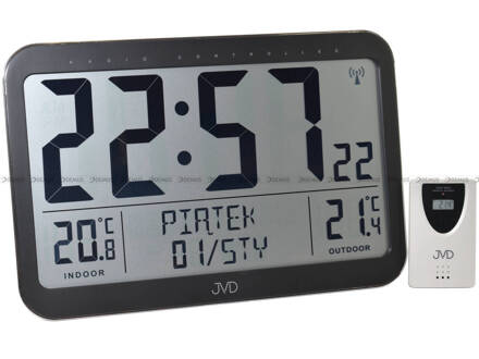 Zegar cyfrowy sterowany radiowo JVD RB9385 - z zewnętrznym czujnikiem temperatury
